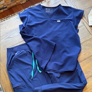 FIGS Navy Scrub Set with Teal Accents